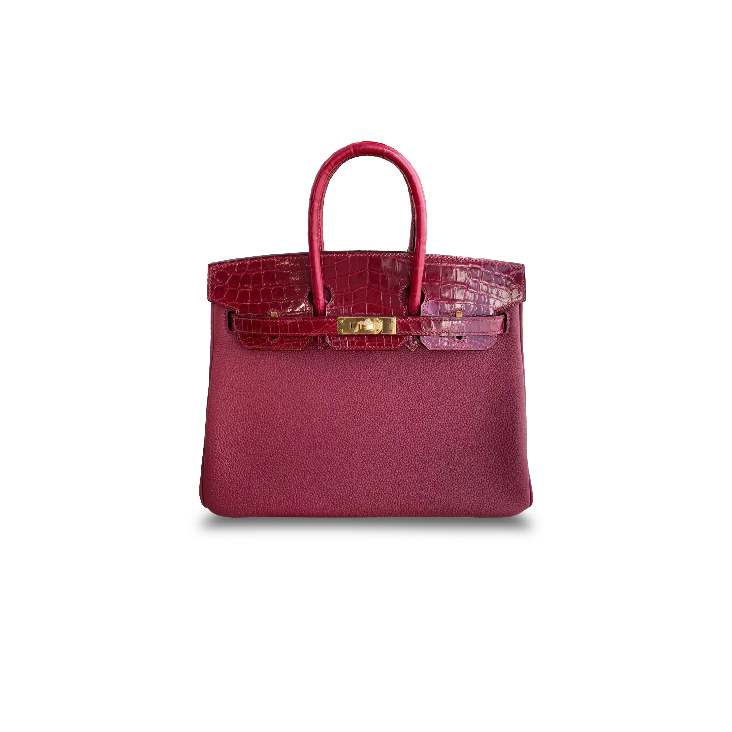 H**mes master birkin 25 crocodile and togo leather red bag gold buckle h076216ck54 (25*20*13cm)